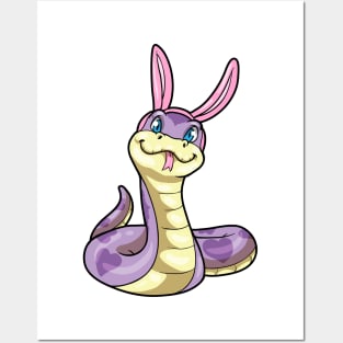 Purple Snake as Rabbit with Heart Posters and Art